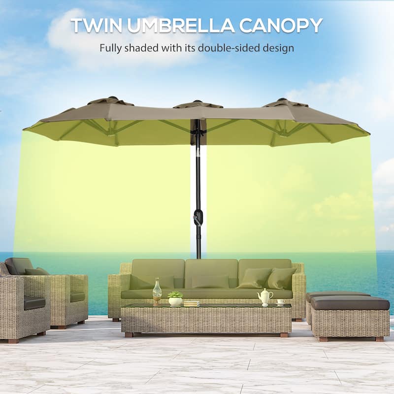 Double-sided Patio Umbrella 9.5' Large Outdoor Market Umbrella with Push Button Tilt and Crank,3 Air Vents and 12 Ribs