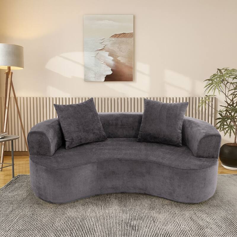 Modern Stylish 2-Seater Frame-Free Compressed Chenille Upholstered Loveseat Sofa with 3 Pillows - Gray