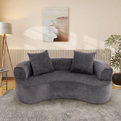 Modern Stylish 2-Seater Frame-Free Compressed Chenille Upholstered Loveseat Sofa with 3 Pillows