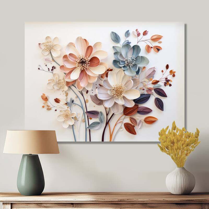 Designart "White Botanical Collage" Abstract Botanicals Wall Art Living Room