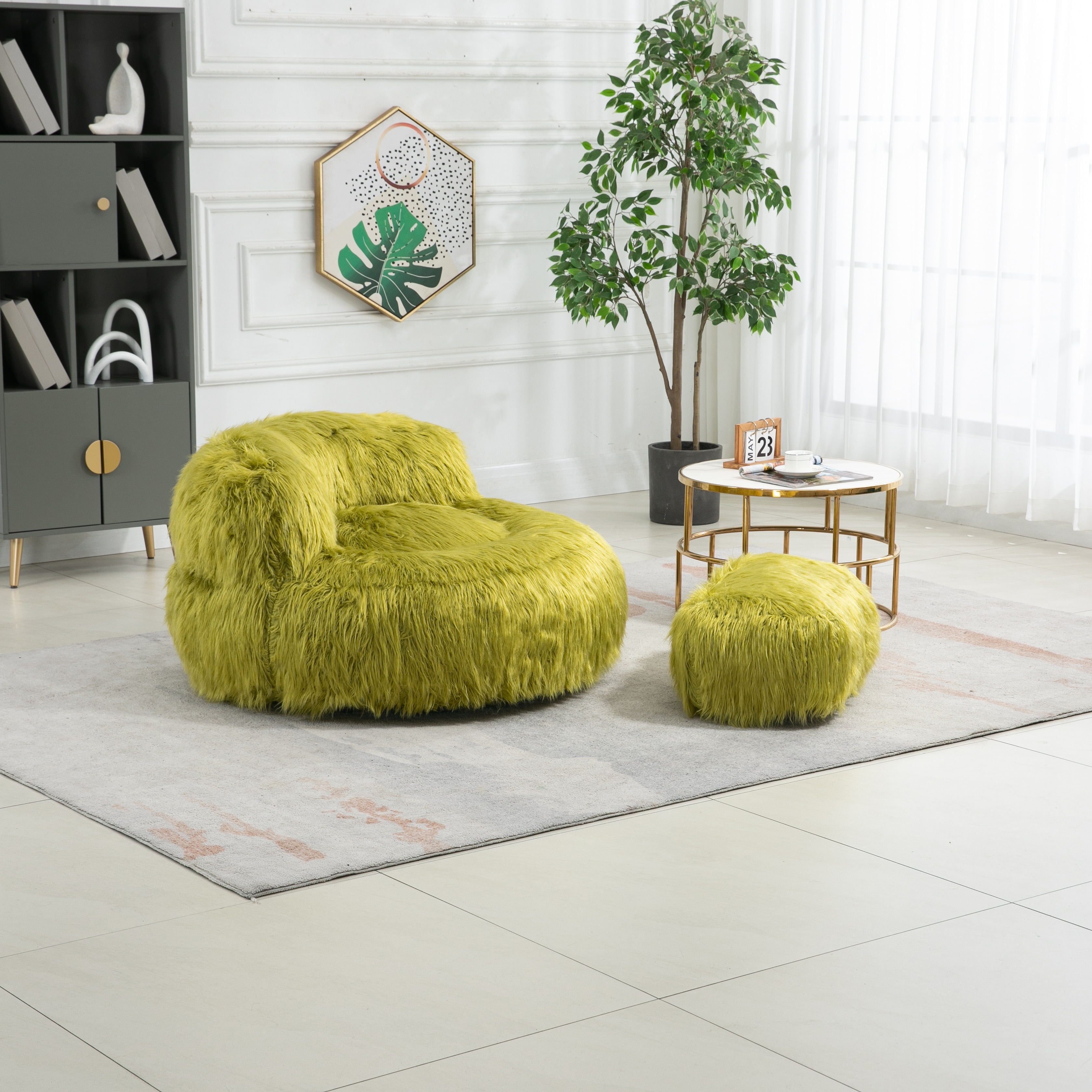 Yellow Mink Bean Bag Bean Bag Chair, Faux Fur Lazy Sofa With