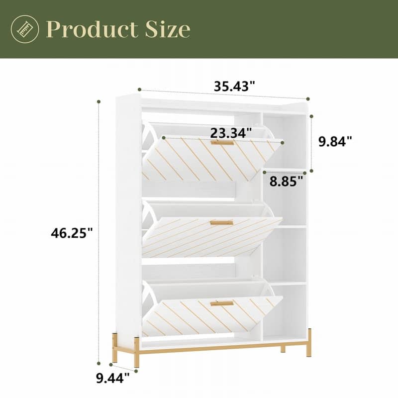 Shoe Cabinet with 3 Flip Drawers and Open Shelves