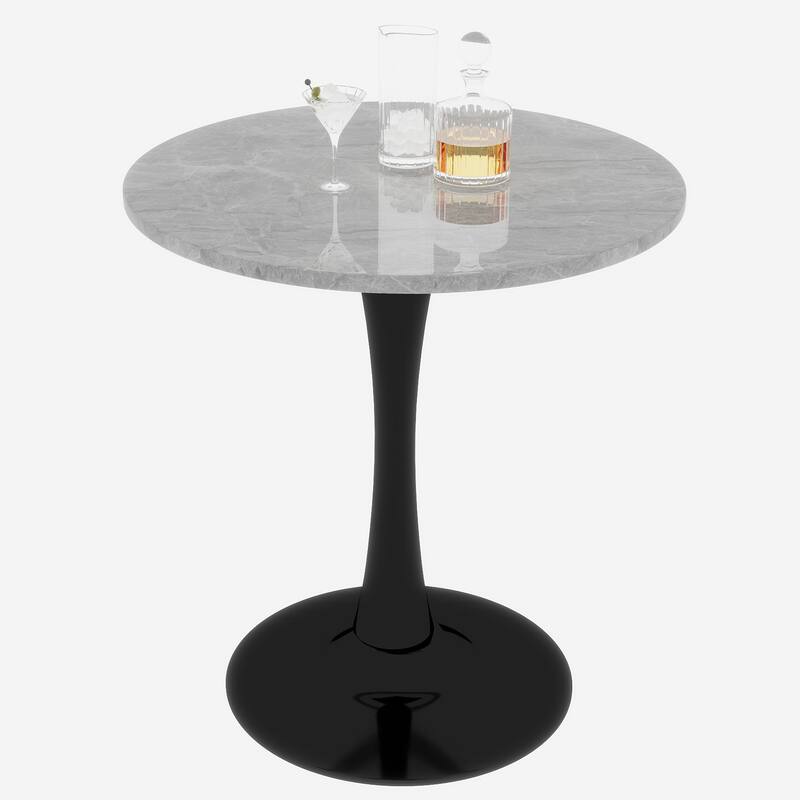 27.6" Mid-Century Modern Style Dining Table, Accommodates 2-4 People, Featuring A Round Light Gray Textured Marble Tabletop