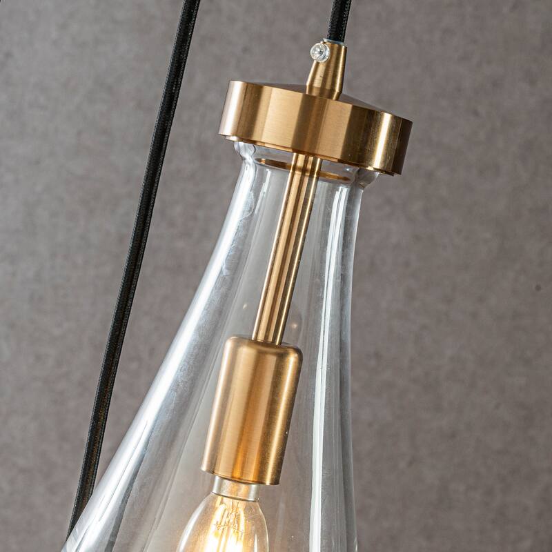 CraftHome Farmhouse Raindrop Glass Antique Brass Chandelier Rustic Teardrop Cluster Pendant Light for Kitchen Island