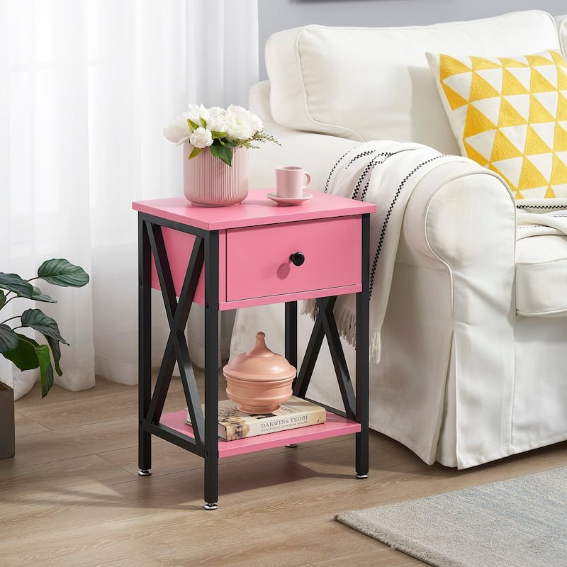 Javlergo Nightstand with 1-Drawer and Storage Shelf, End Table Bedside Table for Bedroom, Livigng room - Pink
