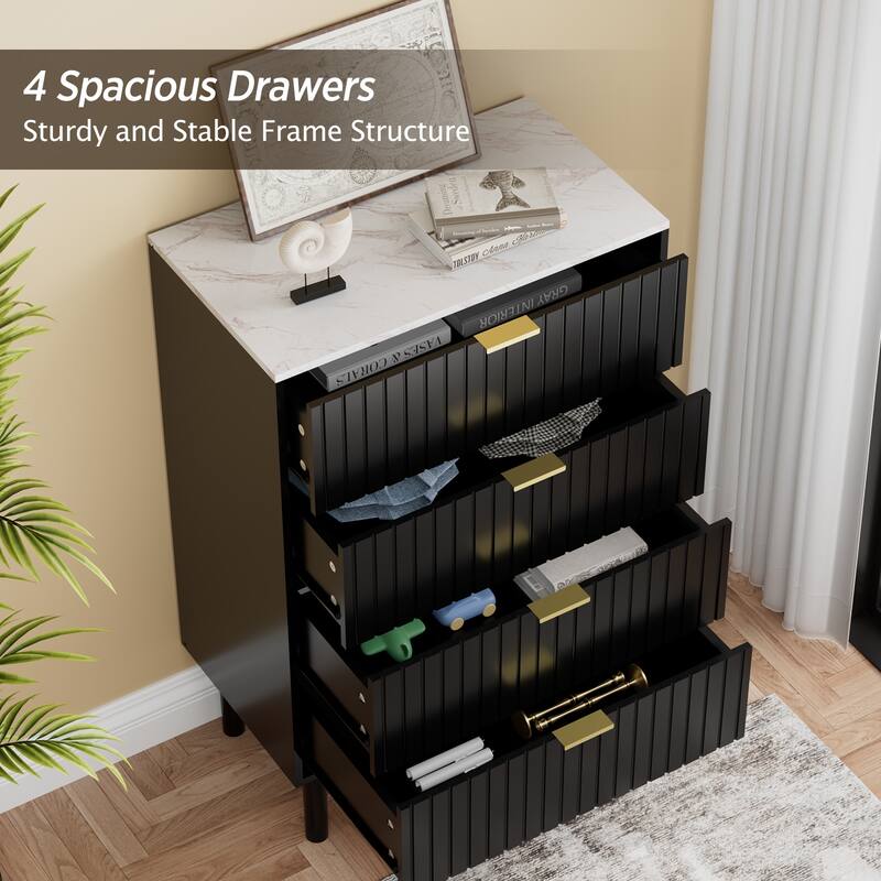 4 Drawers Dresser Storage Imitation Marble Texture Cabinet Organizer