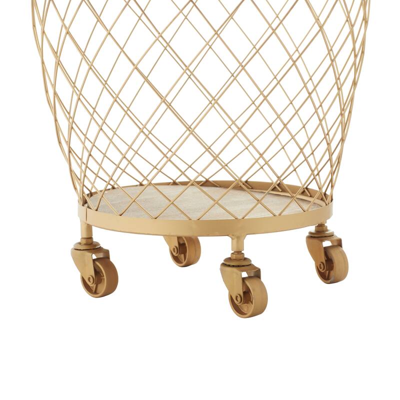 Metal Deep Set Wire Basket Storage Cart with Wheels and Handle - Set of 2 Gold - Roche River Decor - 17"W x 18"L x 21"H