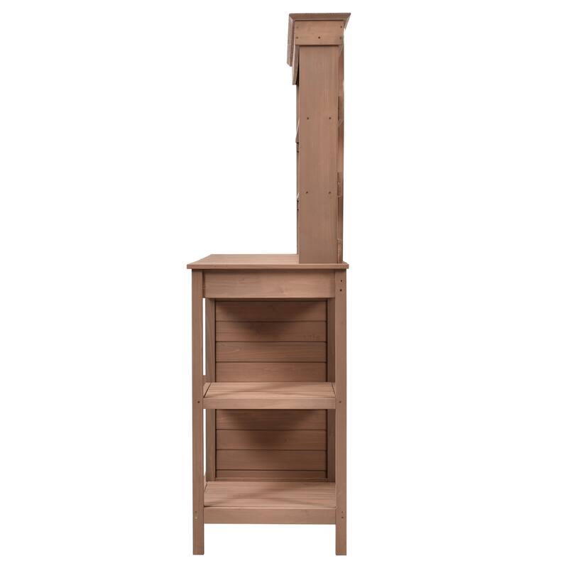 Outdoor Wooden Potting Bench Table, Garden Potting Bench with Cabinet, Patio Workstation with 4 Open Shelves and 2 Drawers