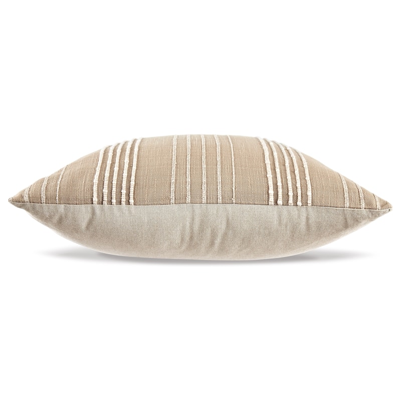 Square Accent Throw Pillow, 20 Inch, Striped Cotton, White, Tan Brown