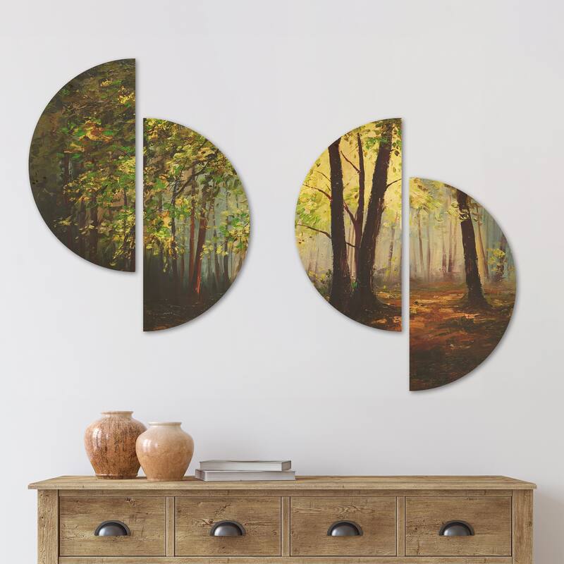 Designart 'Summer Forest' Landscape Wood Wall Art Set of 4 Half Circles
