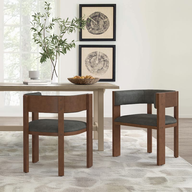 Modern Wooden Dining Chairs Set of 2/4/6 Upholstered Round Dining Chairs Kitchen and Dining Room Chairs with Arm and Backrest - Set of 2 - Black/Faux Leather