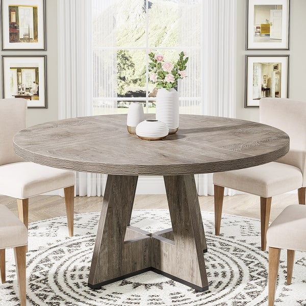47" Round Dining Table for 4, Farmhouse Kitchen Table Small Dinner Table Wood Kitchen Table for Dining Room Living Room