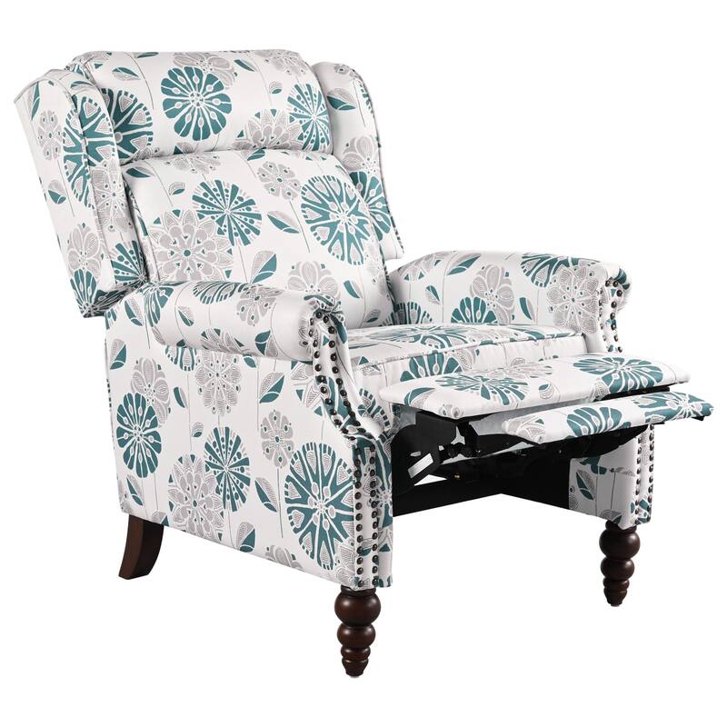 Wing Back Recliner Chair, 29.75" Upholstered Recliner Armchair with Solid Gourd-shaped Wooden Legs for Living Room, Bedroom