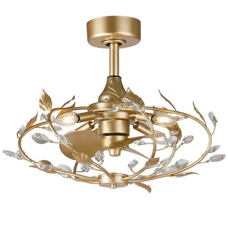 24" Modern Gold Crystal Dimmable Bladeless Ceiling Fan with Light Kit and Remote