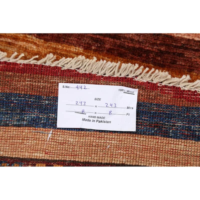Vegetable Dye Kazak Oriental Wool Area Rug Hand-knotted Office Carpet - 8'0" x 8'0" Round