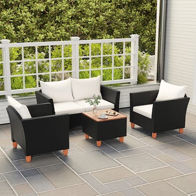 Gymax 4 Piece Outdoor Conversation Set Patio Cushioned Chairs w/