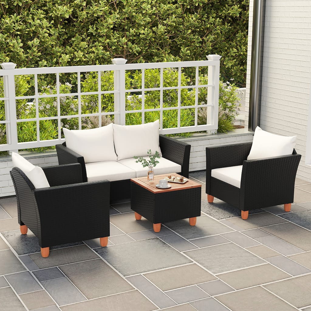 Gymax 4 Piece Outdoor Conversation Set Patio Cushioned Chairs w/