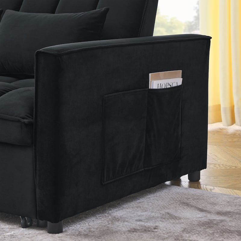 53.94Inch Convertible Sleeper Sofa with Two Side Pockets and 2 Pillows