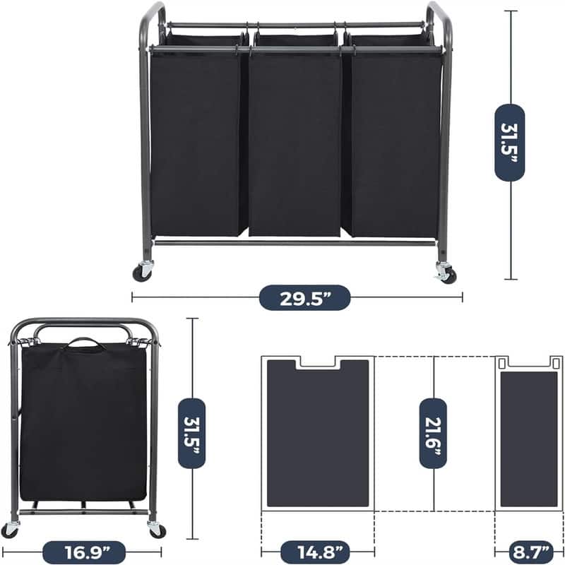 Laundry Sorter 3 Section, 3 Bag Laundry Hamper