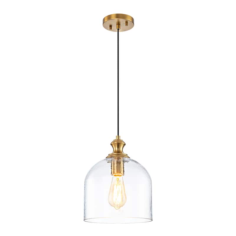 1-Light Modern Industrial Dome Pendant Light with Bell Shape Clear Hammered Glass and Adjustable Hanging Height