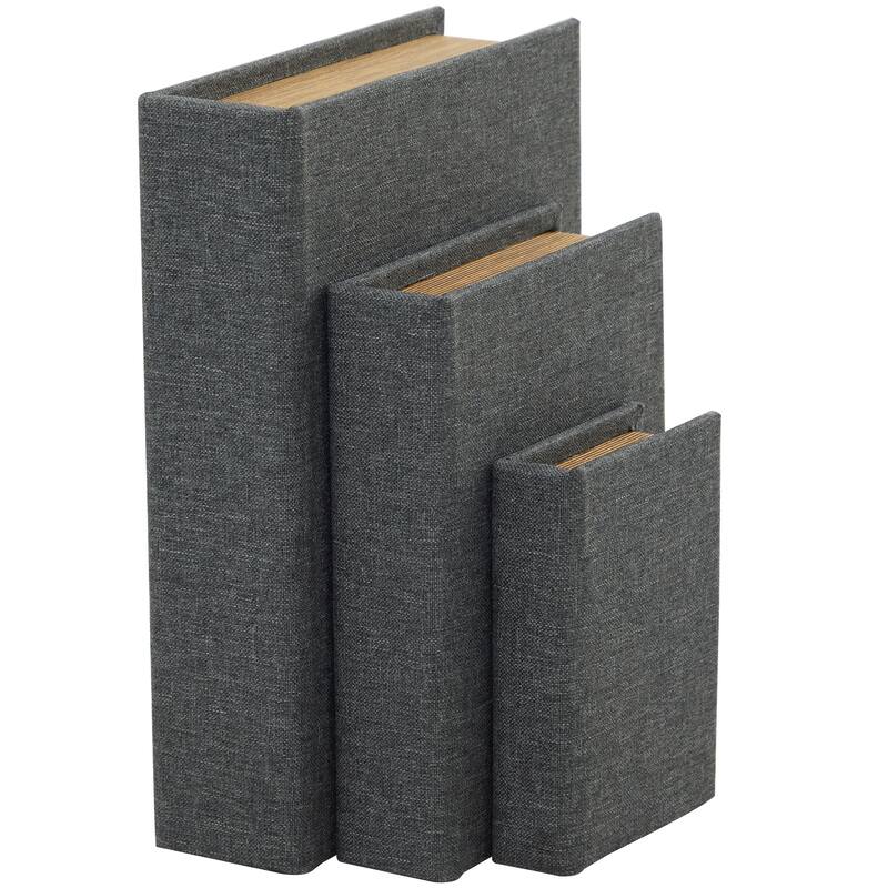 Burlap Leather Canvas Book Box Various Designs (Set of 3)