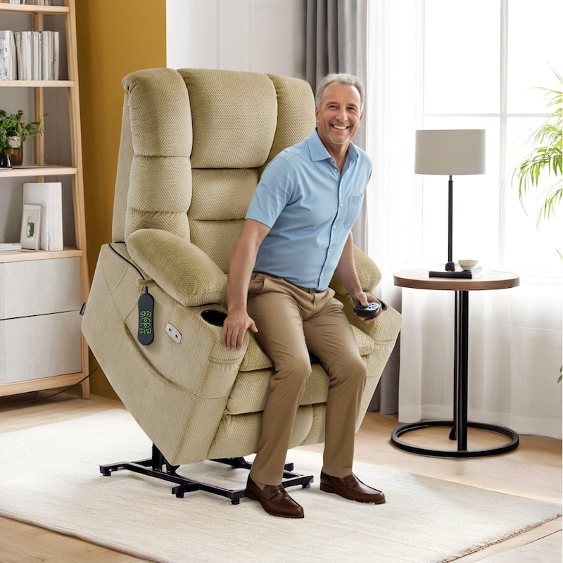 MCombo Large Dual Motor Power Lift Recliner Chair with Massage and Dual Heating for Elderly People, Faux Leather