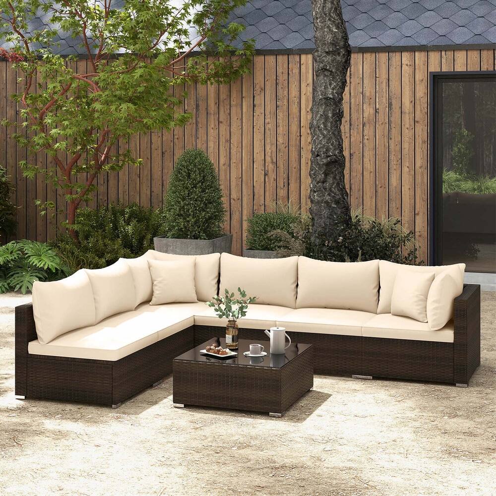 Costway 7 PCS Patio Rattan Furniture Set Sectional Sofa Cushioned - See Details