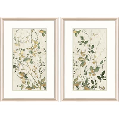 Golden Green Branches S/2 Framed Art Under Glass