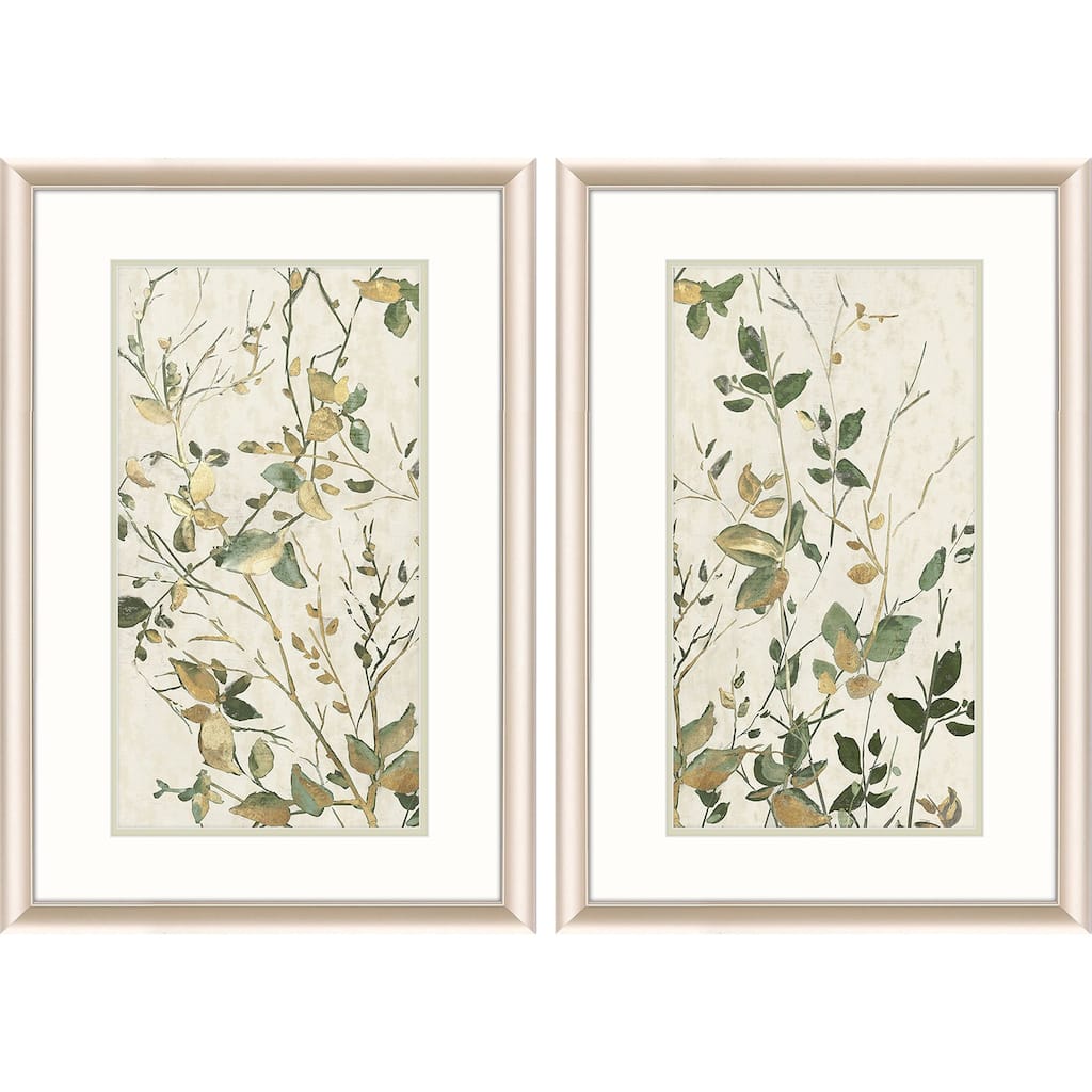 Golden Green Branches S/2 Framed Art Under Glass