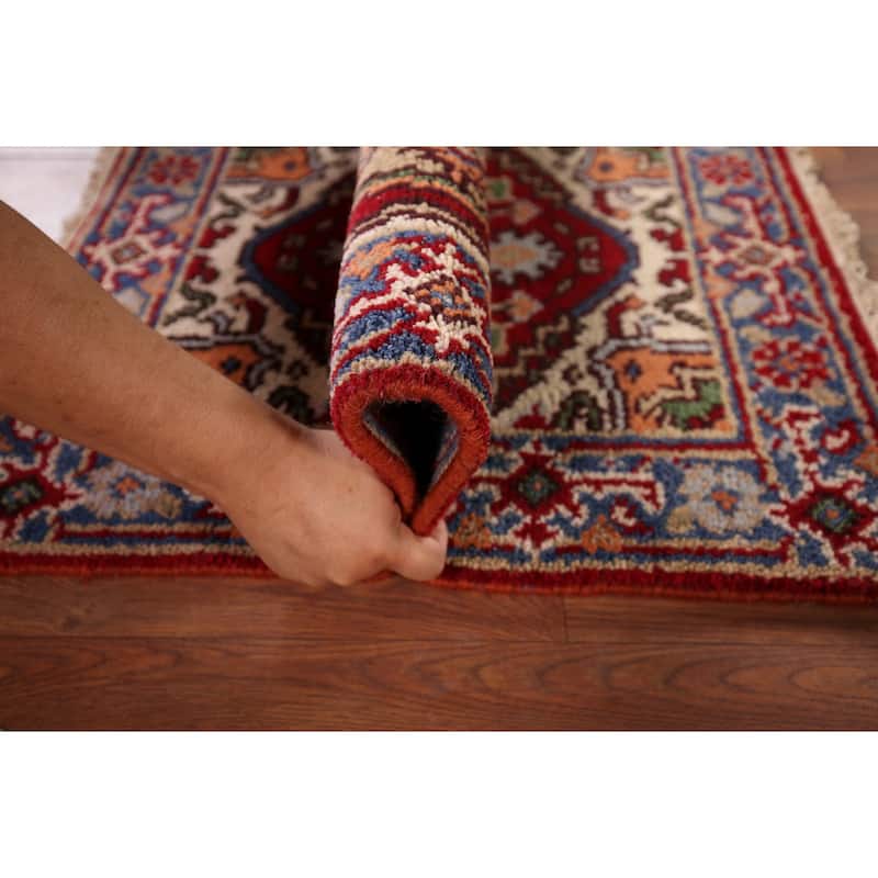 Red Heriz Serapi Indian Accent Rug Hand-Knotted Wool Carpet - 2'0" x 3'0"