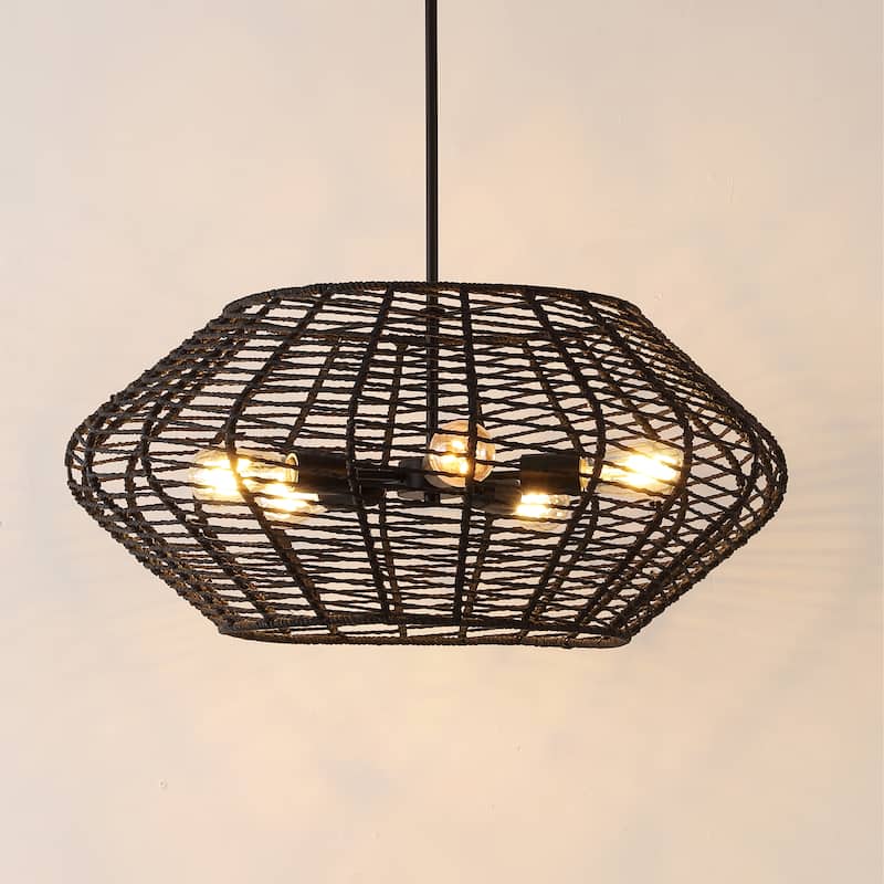 SAFAVIEH Lighting Santoshi 5 Light 28" Pendant - 28" x 28" x 20-50" - withD/H - Black - 28Wx28Dx50H