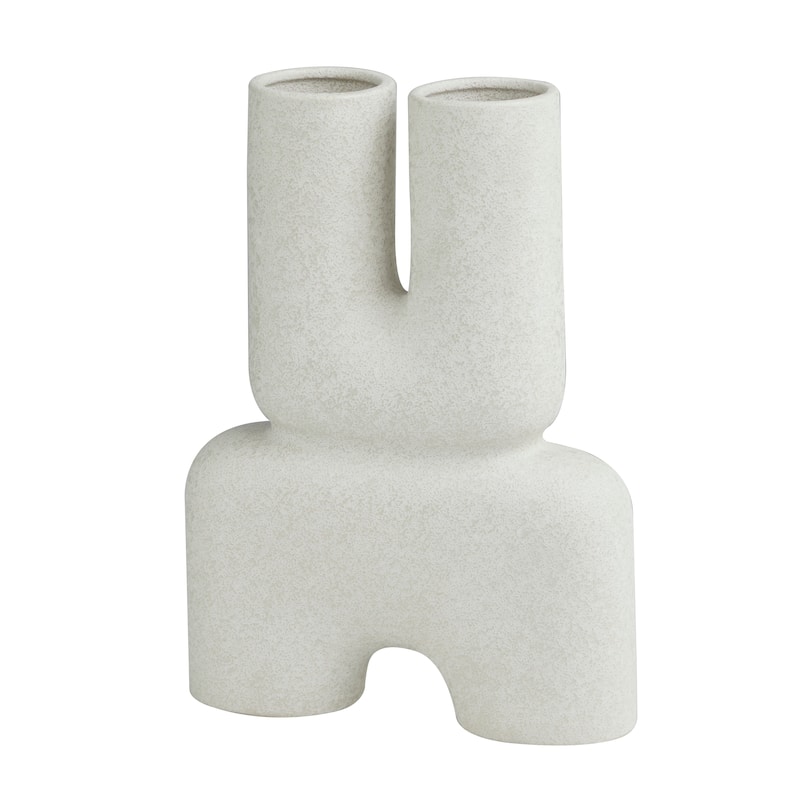 White Ceramic U-Shaped Abstract Decorative Vase - 11"W, 15"H