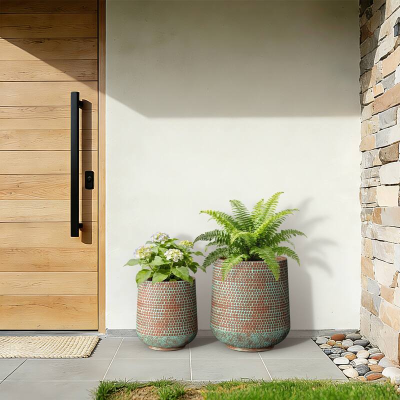 Concrete Tall Round Planter Pot with Drainage Holes, Upgraded Interior