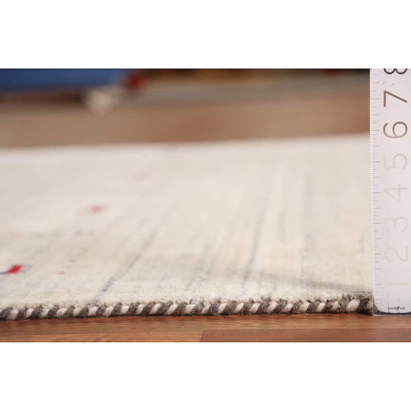 Beige Tribal Gabbeh Indian Area Rug Hand-Knotted Wool Carpet - 5'0" x 7'9"