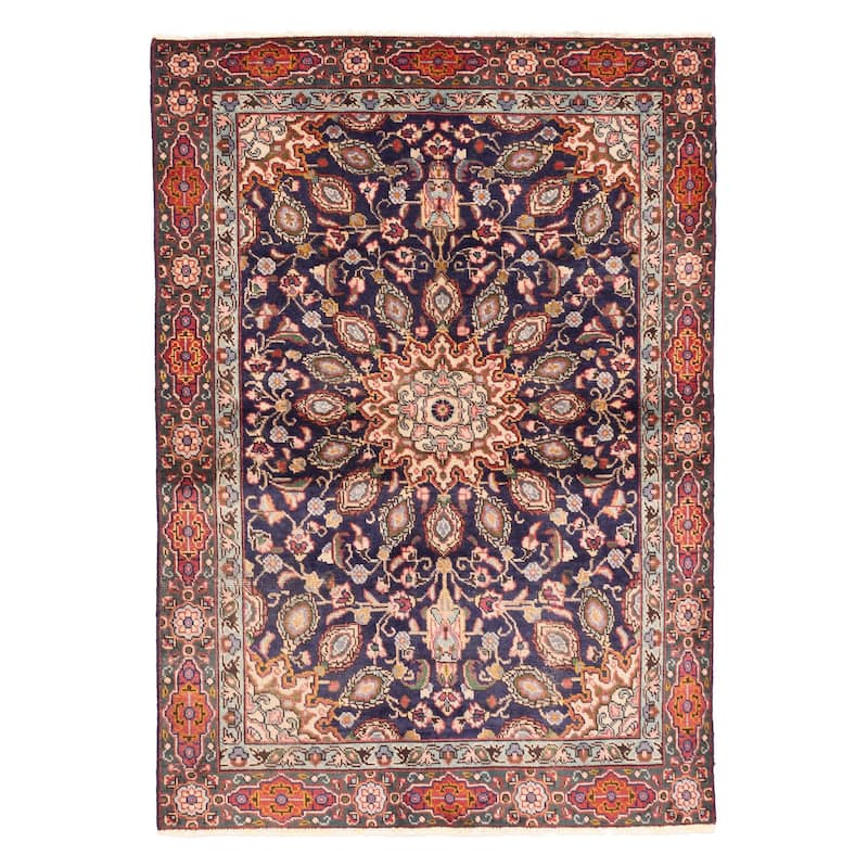 ECARPETGALLERY Hand-knotted Kayseri Vintage Dark Navy Wool Rug - 4'3 x 6'2