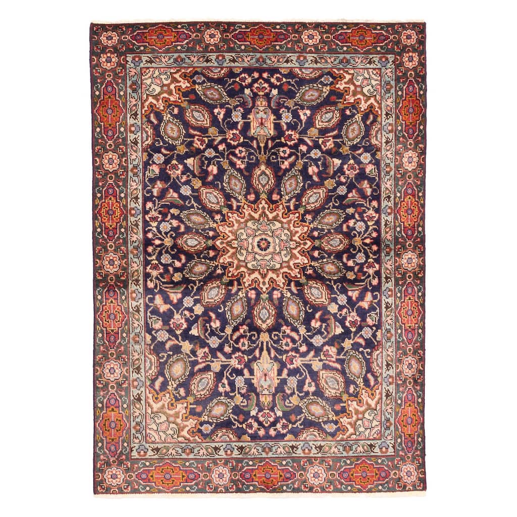 ECARPETGALLERY Hand-knotted Kayseri Vintage Dark Navy Wool Rug - 4'3 x 6'2