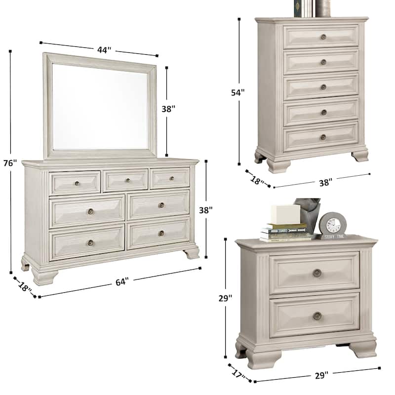 Roundhill Furniture Renova Distressed Parchment Wood Bedroom Set