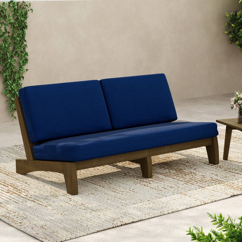64'' Outdoor Patio Sofa - Navy - Brown Wood