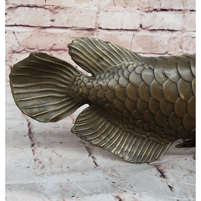 Bronze Arowana Imitative Fish Sculpture – Asian Feng Shui Wealth Symbol Figurine