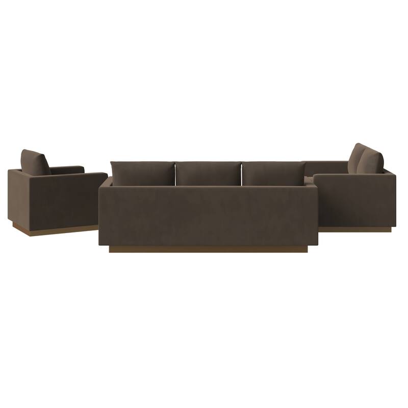 3-Piece Velvet Sofa Set with Brushed Gold Stainless Steel Base Nervo Series
