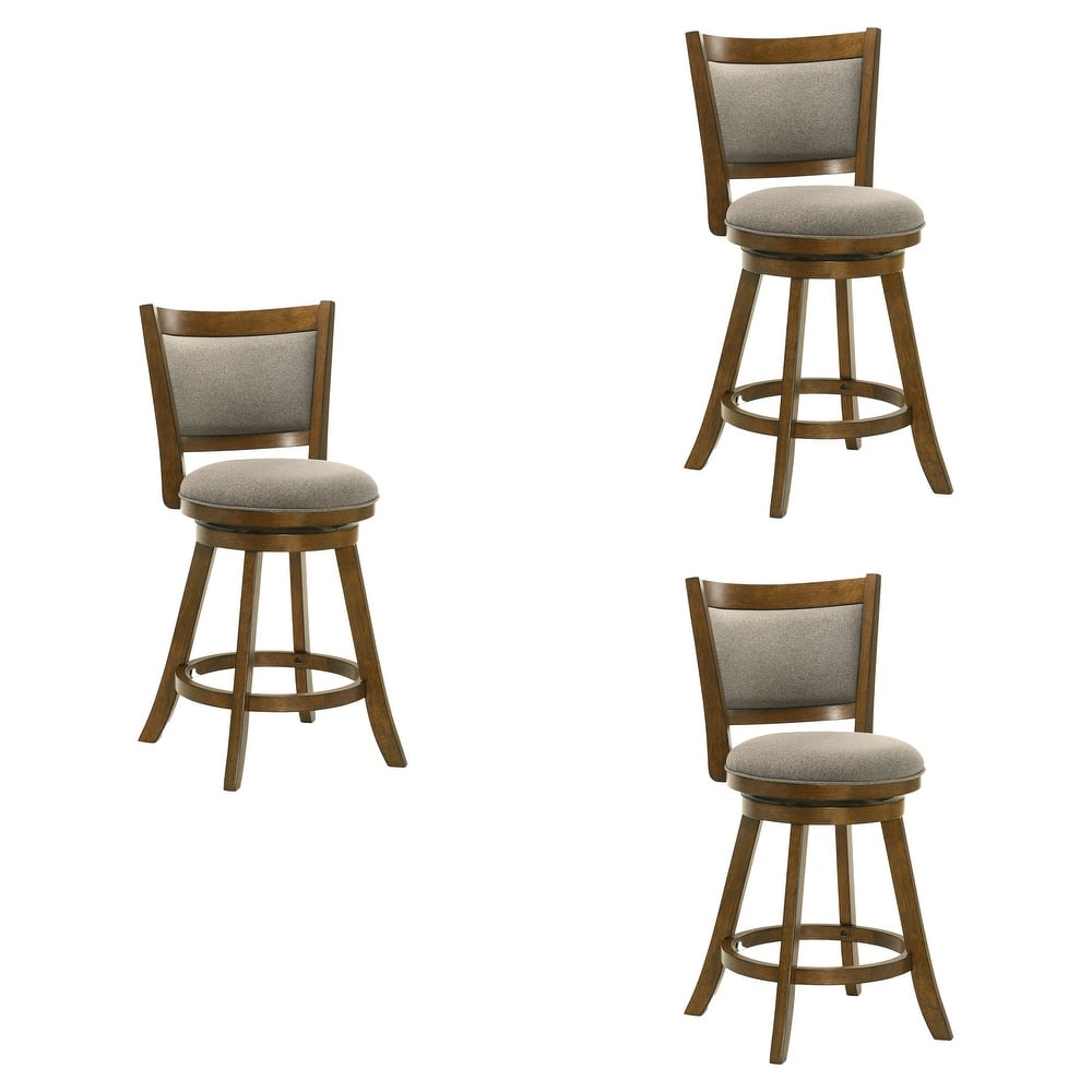 Aiden Modern Farmhouse Swivel Wood Counter Height Kitchen Bar Stool in Sepia Brown Finish with Fabric Upholstered Seat