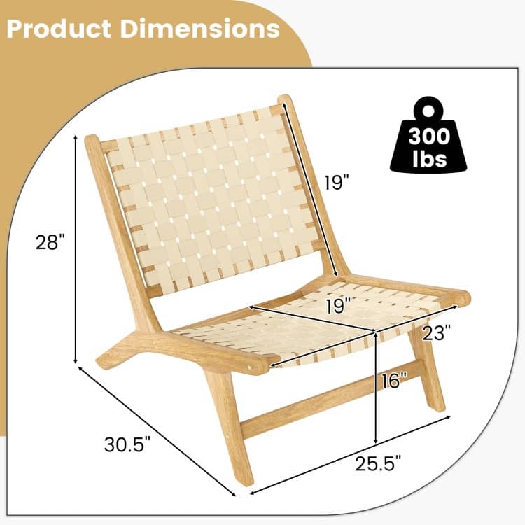 Natural Teak Wood Patio Accent Chair with PP Webbing Outdoor - 30.5" x 25.5" x 28" (L x W x H)