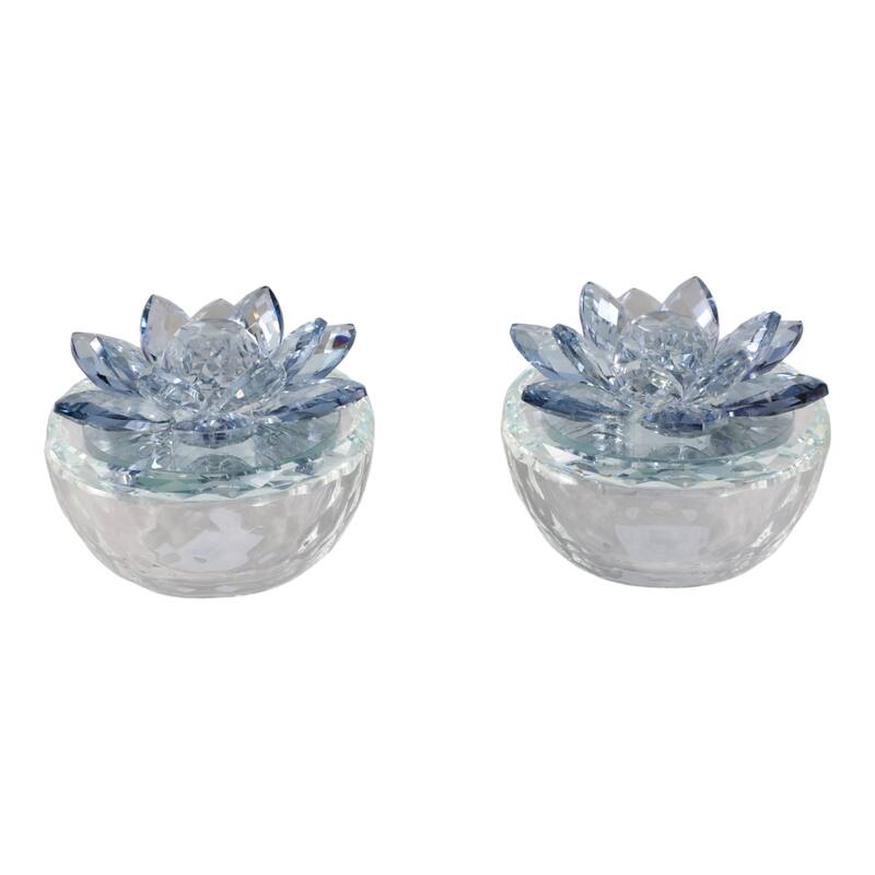 Glass Decorative Boxes Lotus Lids Textured Modern Style (Set of 2)