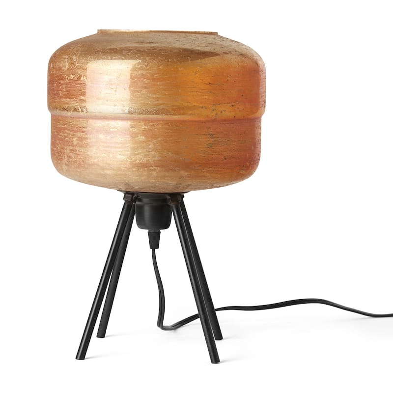 Peyton River of Goods Amber and Black Glass and Metal 15-Inch Table Lamp with Globe Shade - 9.75" x 9.75" x 15"