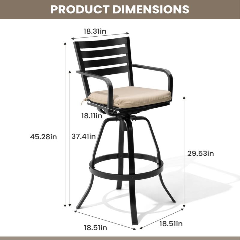 Outdoor Patio Swivel Aluminum Bar Stools Dining Chairs with Sunbrella Cushion