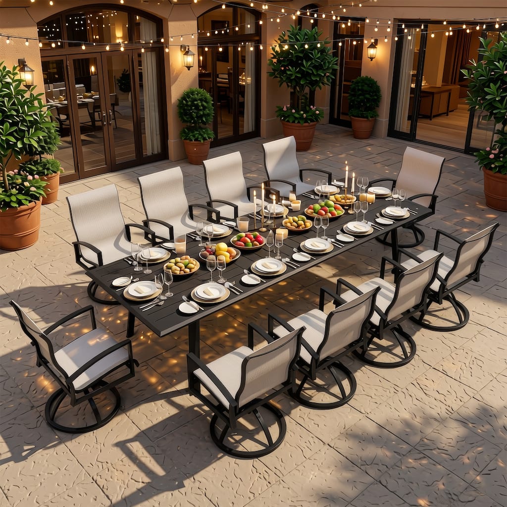 7/9/11-Piece Outdoor Patio Dining Set Aluminum Dining Table and Sunbrella Swivel Chairs