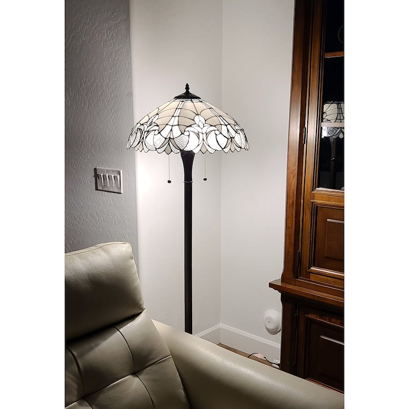 Tiffany Style Floor Lamp Jagged Edge Standing 62" Tall Stained Glass White Baroque Bedroom Reading AM205FL18B Amora Lighting