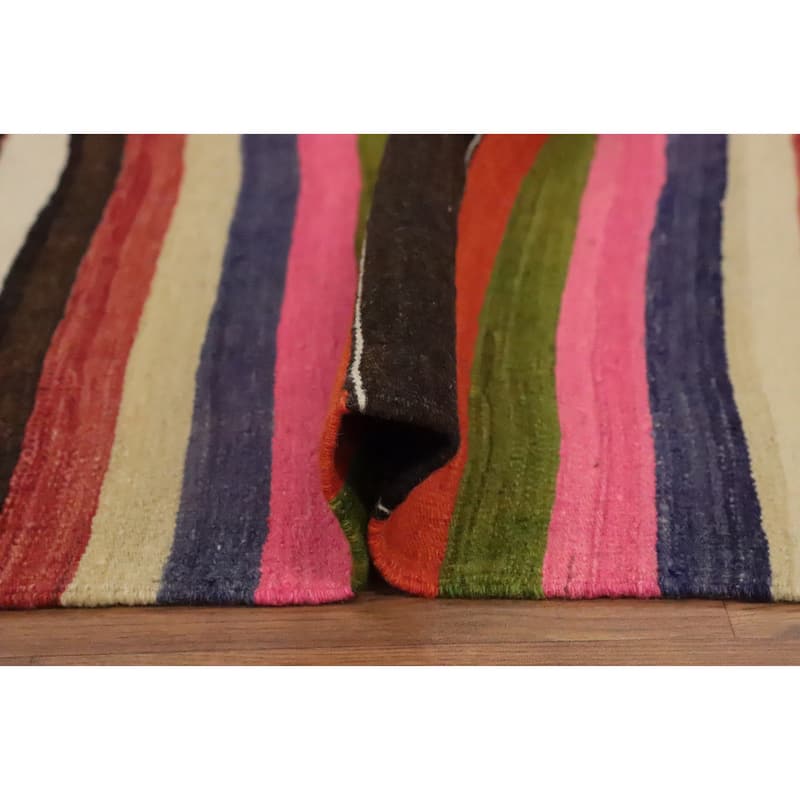 Hand Woven Oriental 100% Wool Carpet Southwestern Geometric Multi-Colored Kilim Area Rug - 9' 9'' X 6' 2''