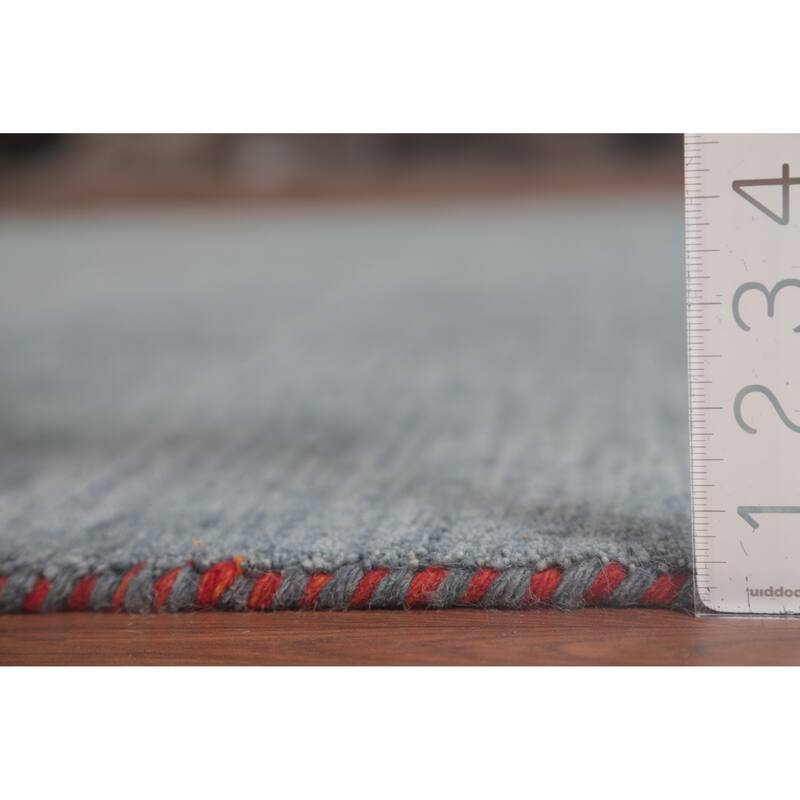 Blue Tribal Gabbeh Area Rug Hand-Knotted Wool Carpet - 6'9"x 9'10"