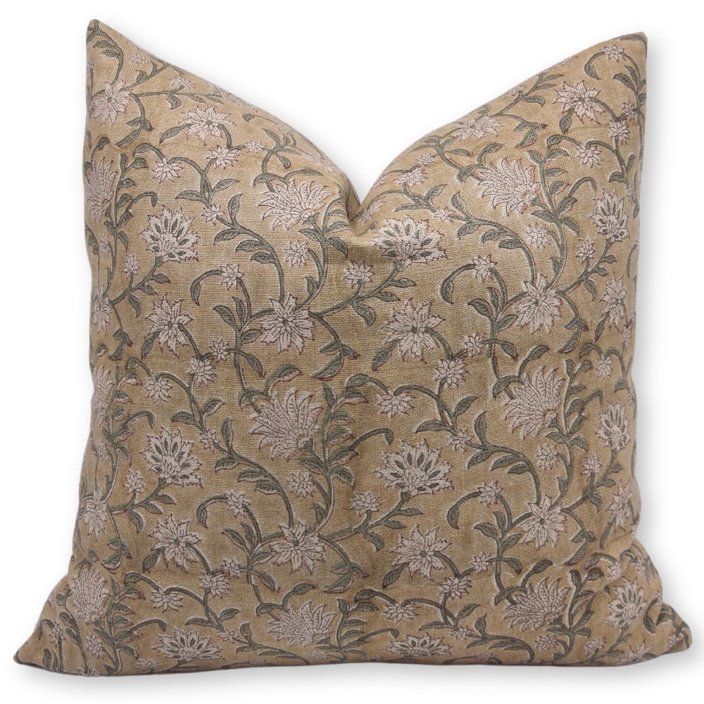 Fabdivine Flower Pattern Cotton Hand Block Print Linen Cushion Case